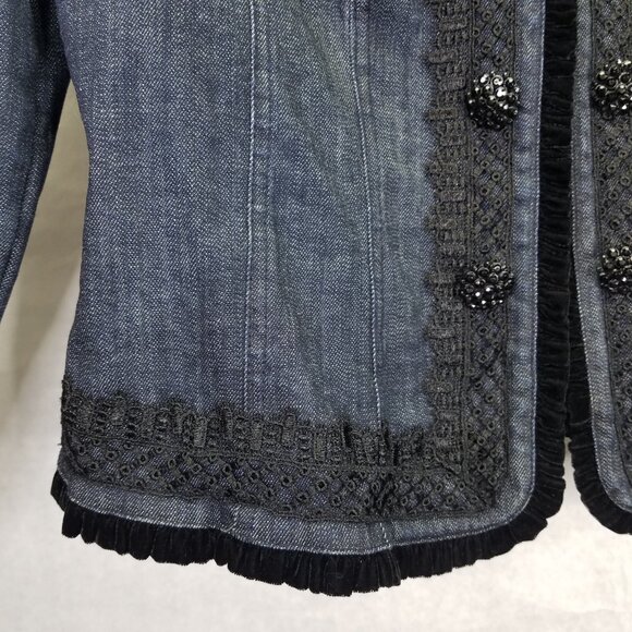 I.N.C. Jean Jacket Women's L Lace Velvet Beaded Button Hook Closure Denim VTG - Picture 4 of 16